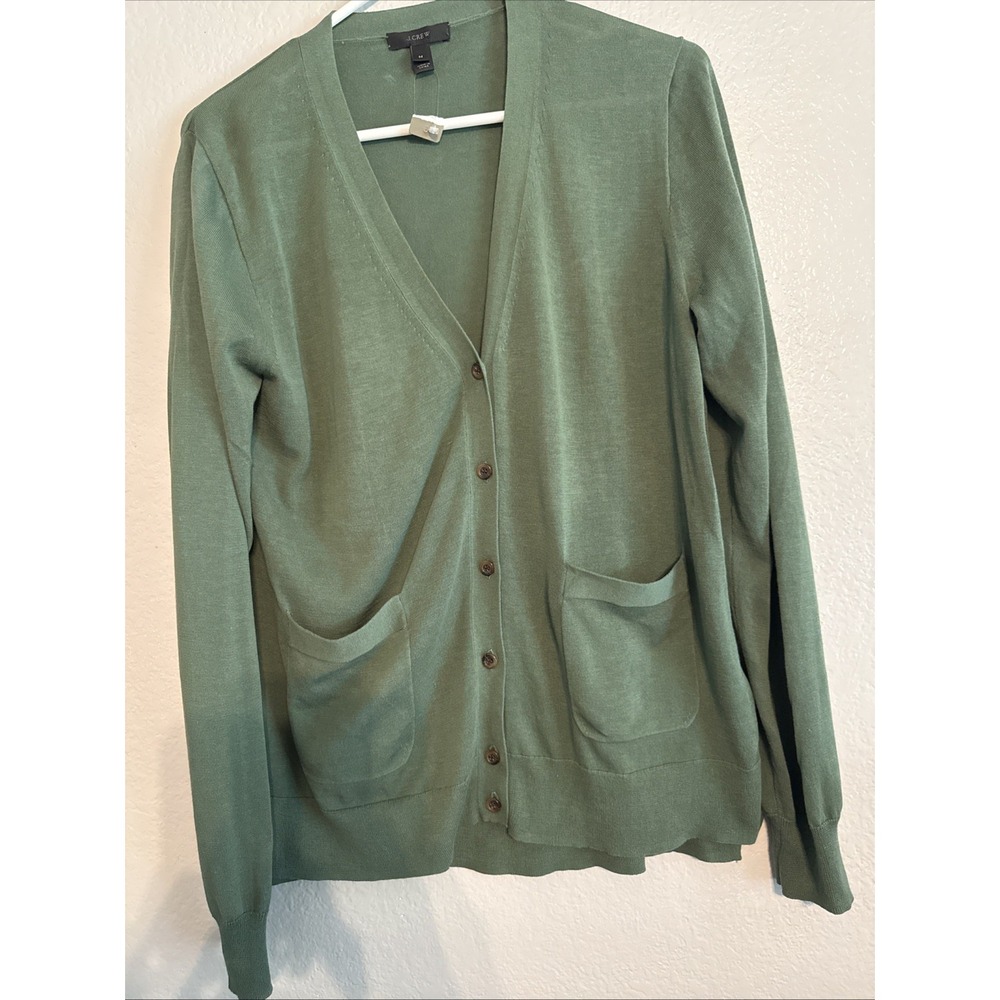 J.Crew Classic Cotton Cardigan Button Front Women Sz M Sage Green NWT